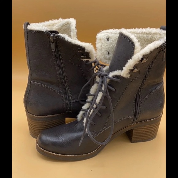 Lucky Brand Shoes - Lucky Brand  Fur Trim Brown Combat Boots 8.5